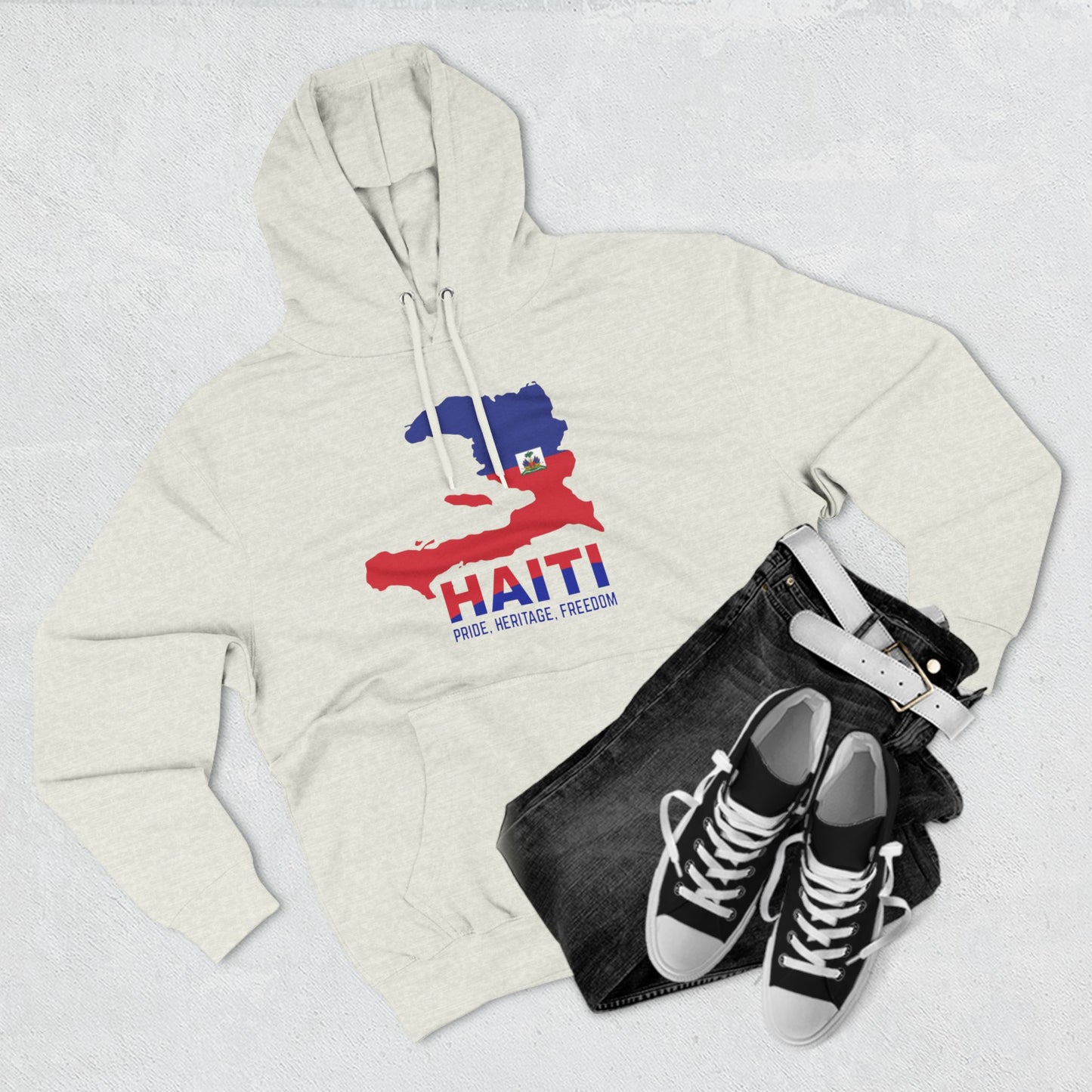 Three-Panel Fleece Hoodie HAITI Hoodie, Flag and map hoodie