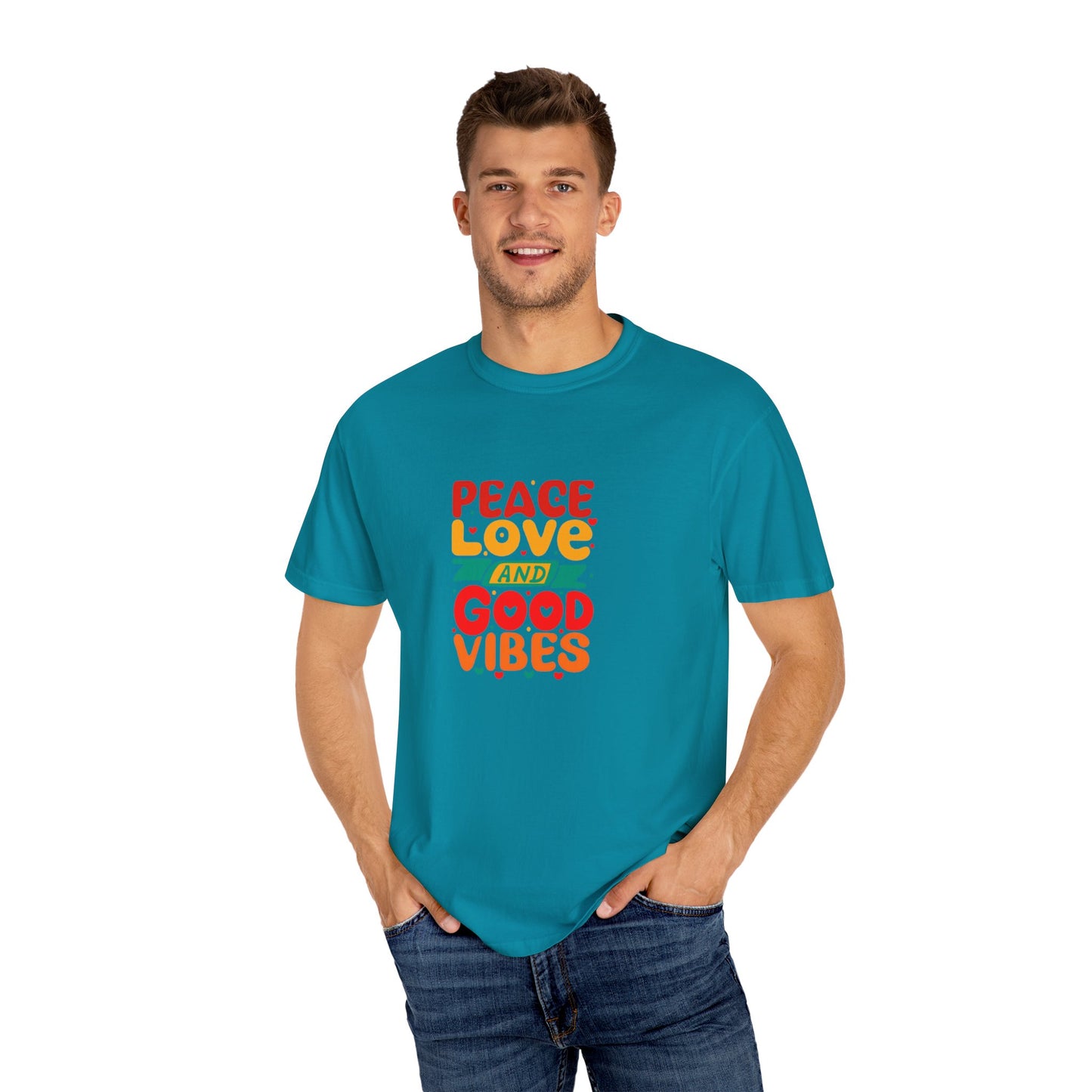 Peace Love & Good Vibes Unisex Garment-Dyed T-shirt