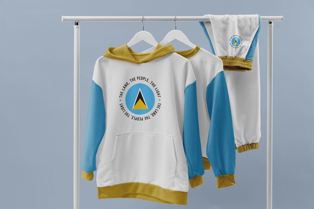 Cozy Three-Panel Fleece Hoodie Saint Lucia Flag