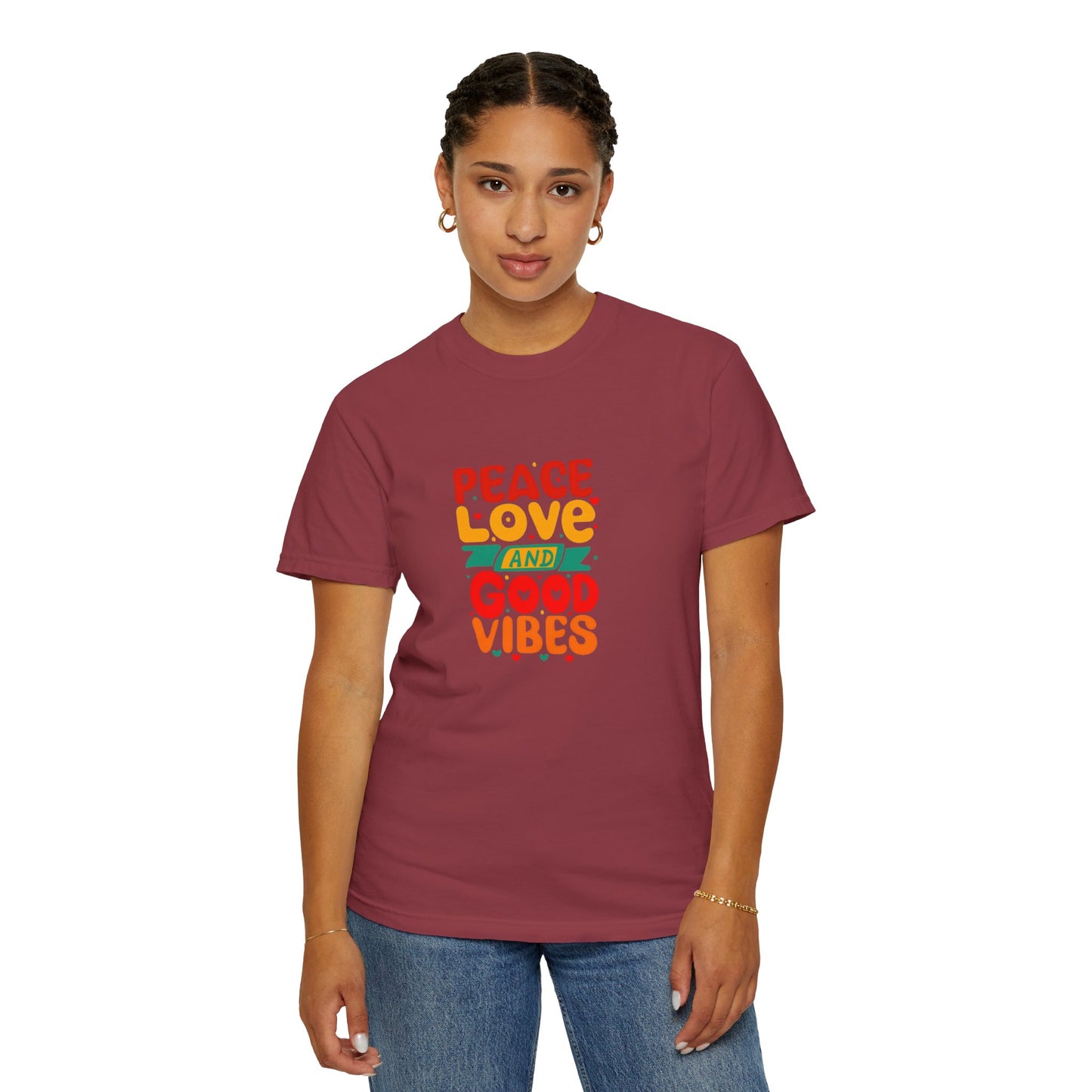 Peace Love & Good Vibes Unisex Garment-Dyed T-shirt