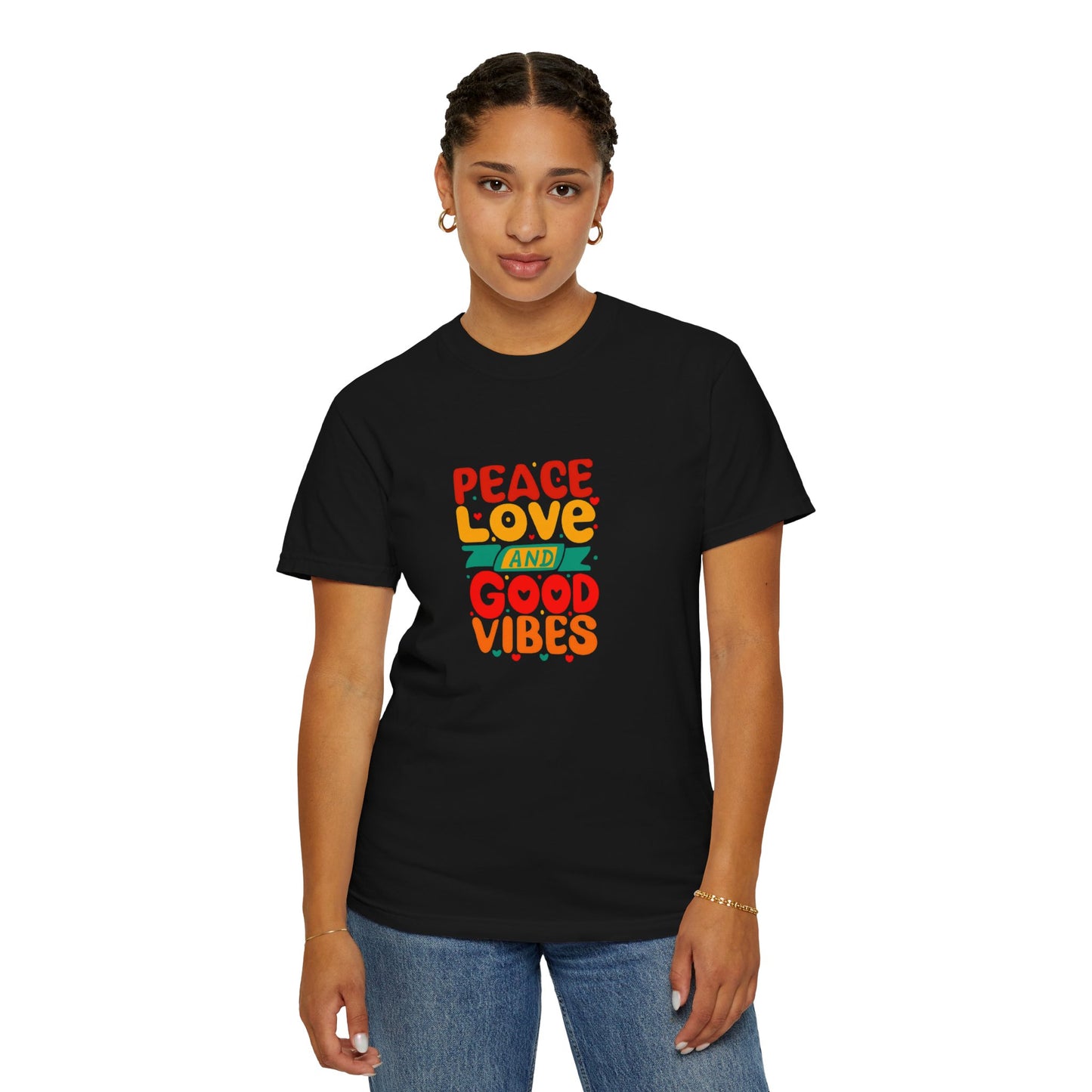 Peace Love & Good Vibes Unisex Garment-Dyed T-shirt