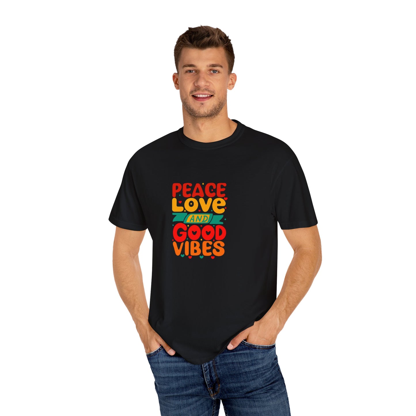 Peace Love & Good Vibes Unisex Garment-Dyed T-shirt