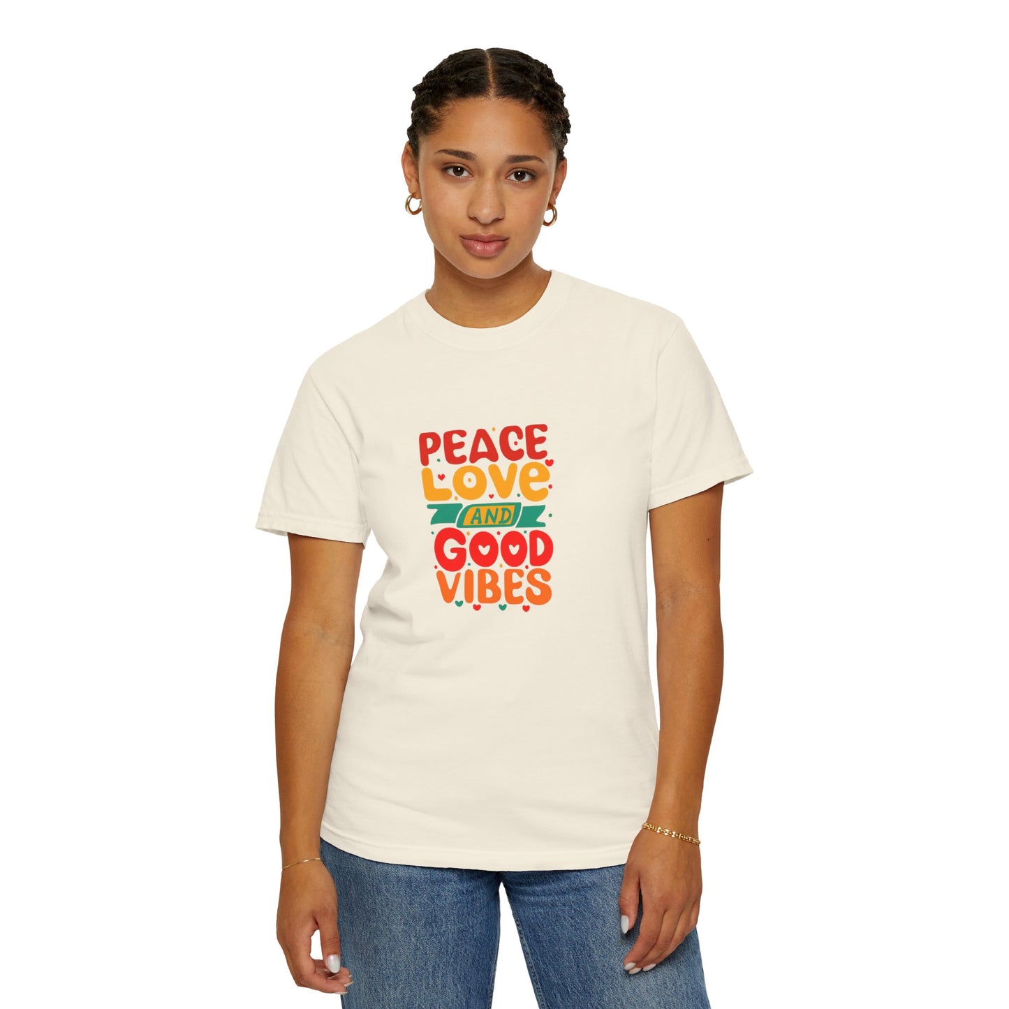 Peace Love & Good Vibes Unisex Garment-Dyed T-shirt