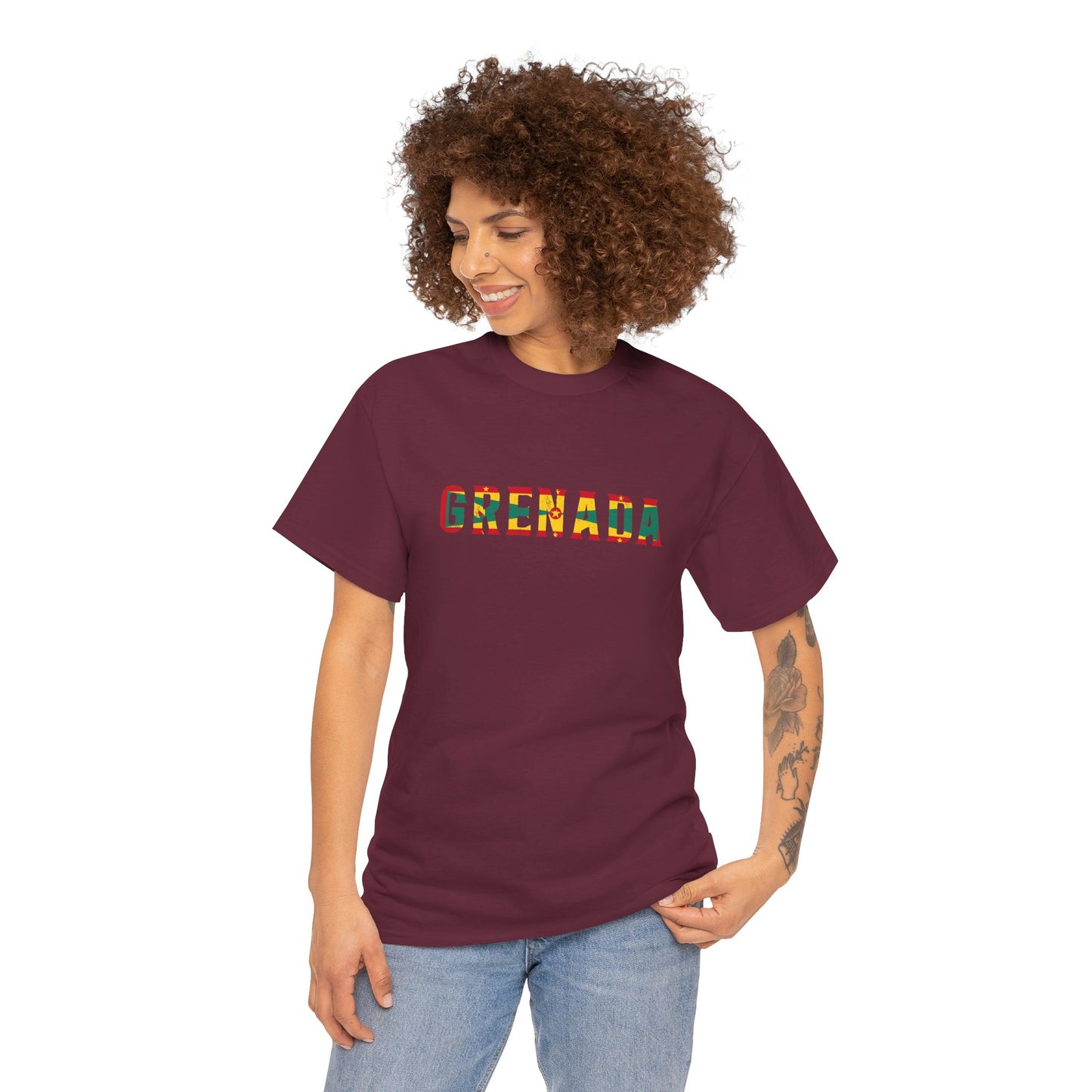 Grenada Text Flag Unisex Heavy Cotton Tee