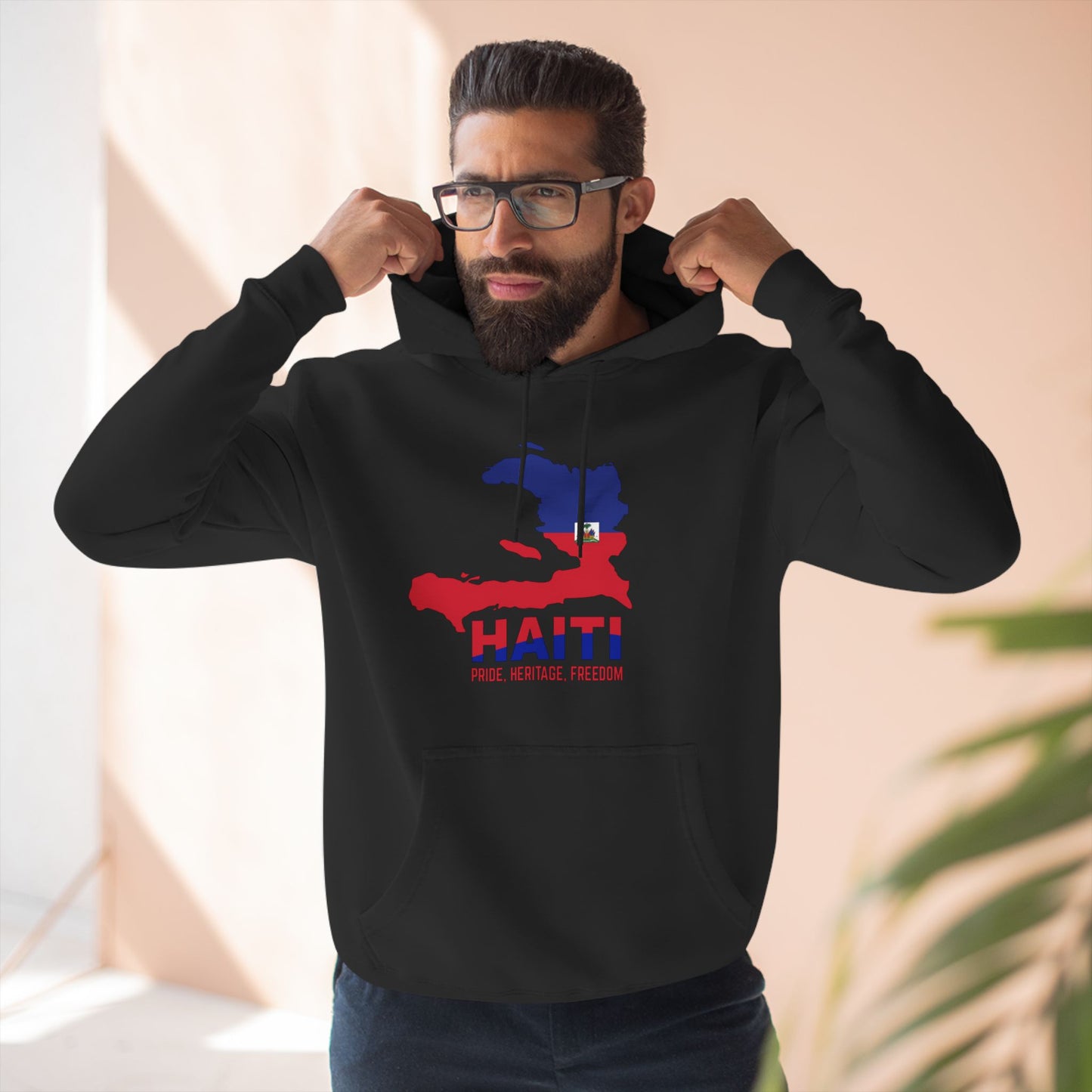 Three-Panel Fleece Hoodie HAITI Hoodie, Flag and map hoodie