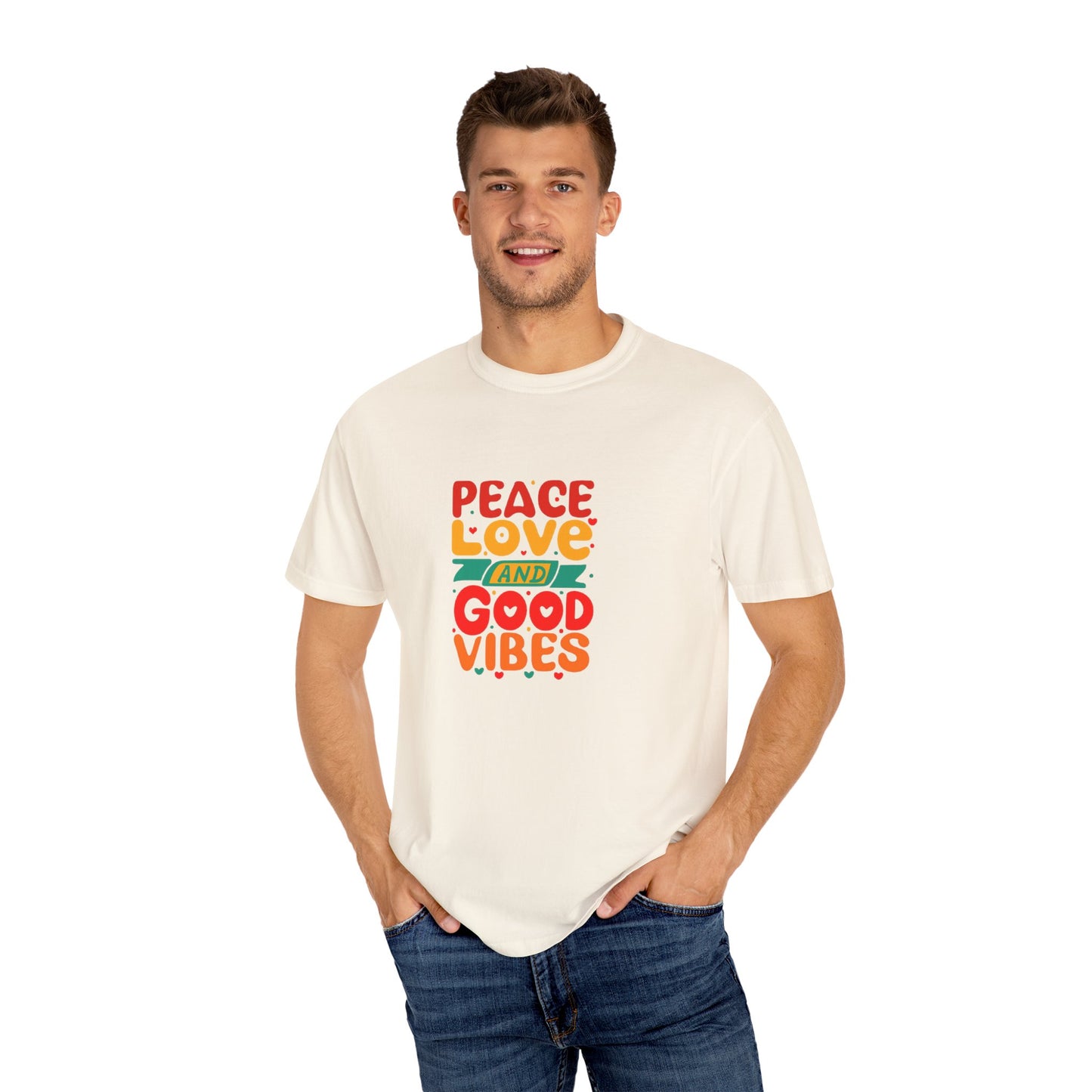 Peace Love & Good Vibes Unisex Garment-Dyed T-shirt